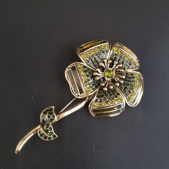 2028 Jewelry Company Hand Enameled Brooch Green Gold Tone with Crystals‎ NWT - Picture 1 of 7